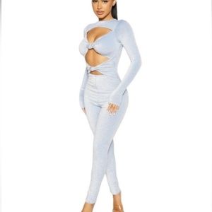 Naked Wardrobe Glow On Jumpsuit sz medium blue sparkle nwt